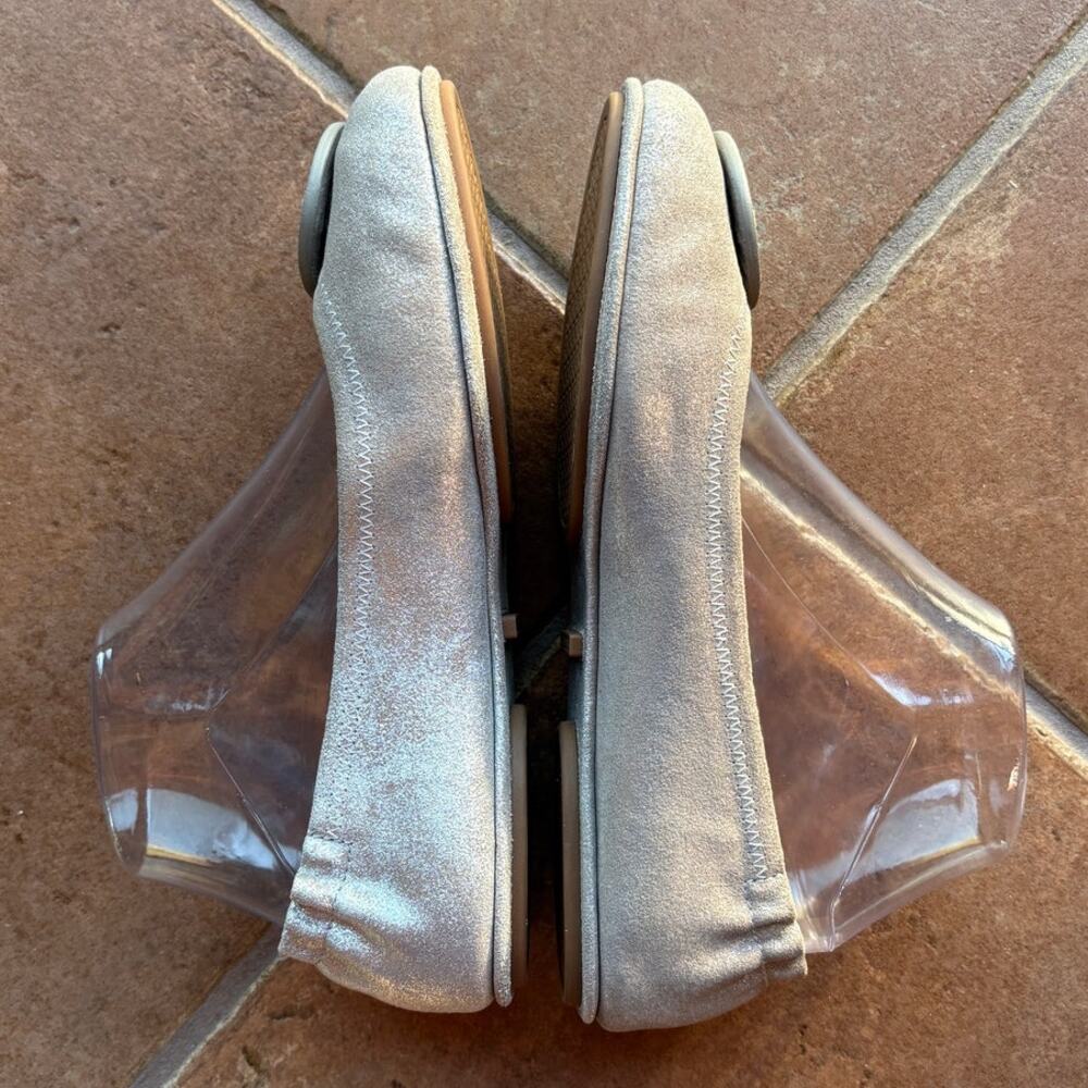 Tory Burch "Minnie" Leather Travel Ballet Flats w Metallic Silver Finish size 8 - Picture 10 of 15
